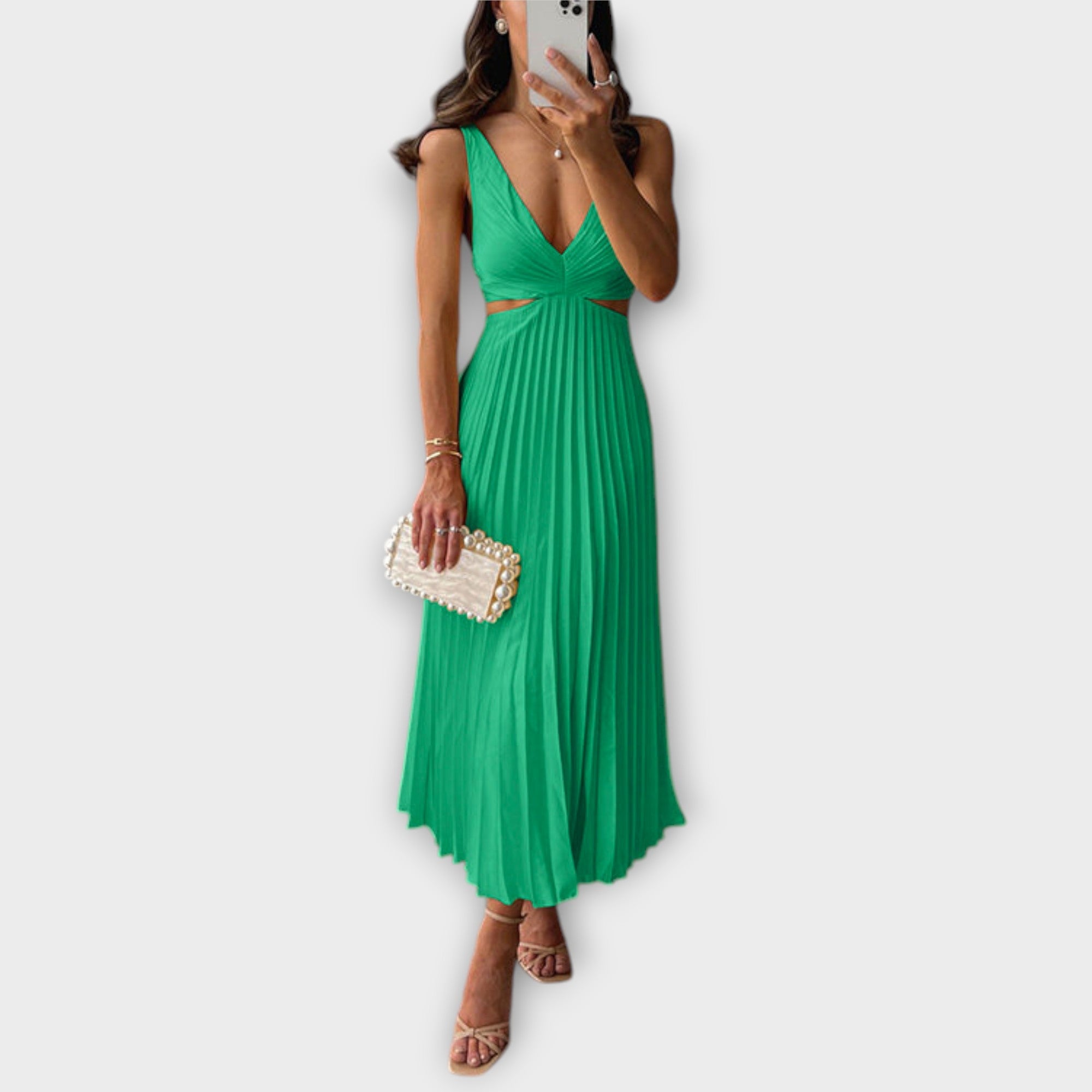 Elegant Mid-Length Evening Dress with Pleats