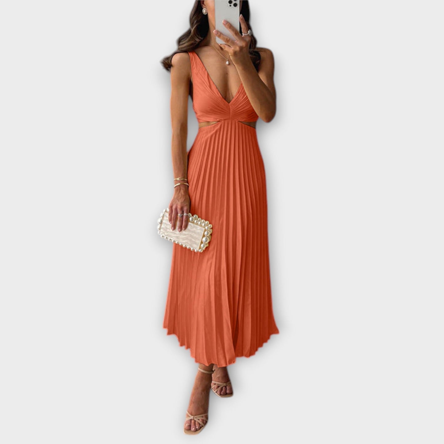 Elegant Mid-Length Evening Dress with Pleats