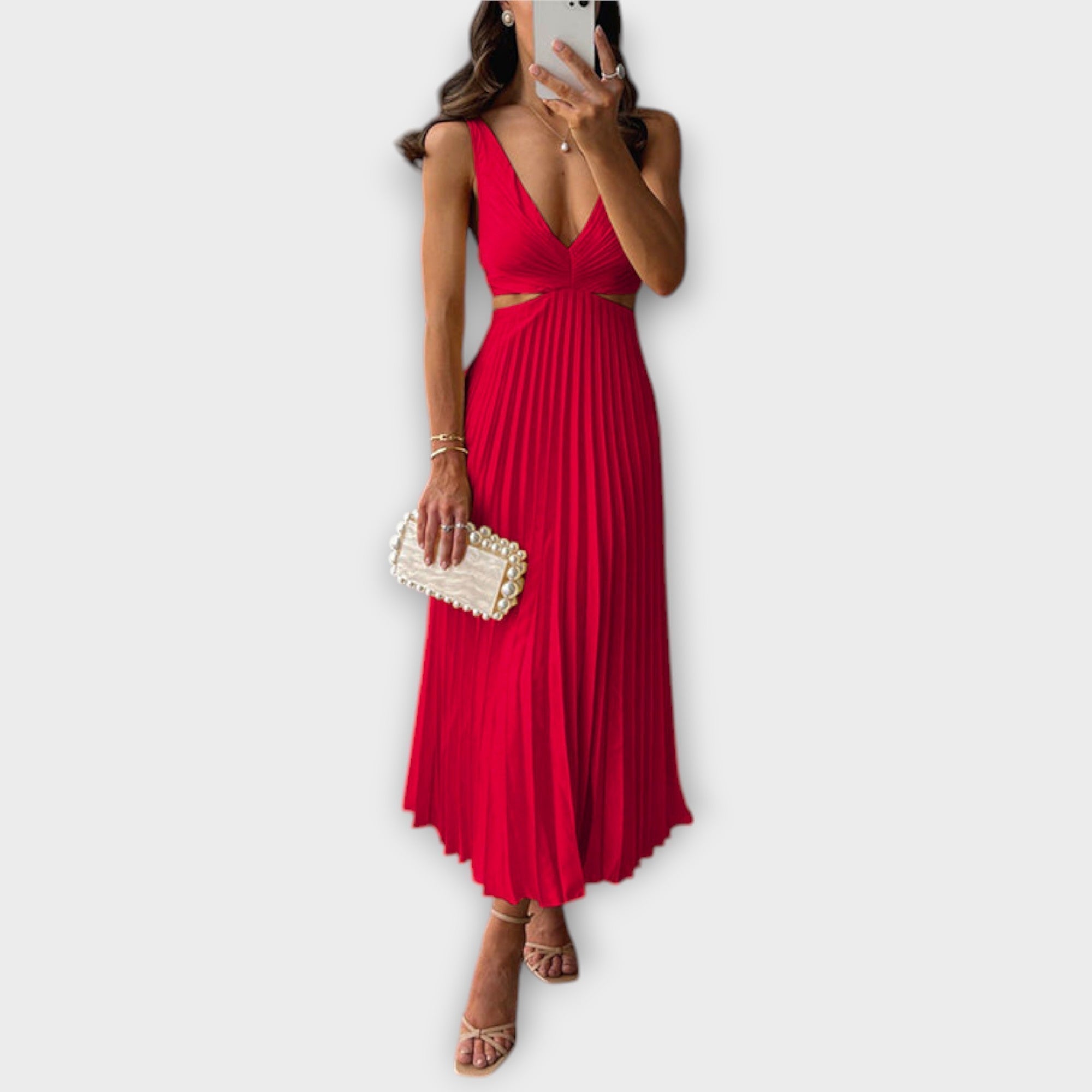 Elegant Mid-Length Evening Dress with Pleats