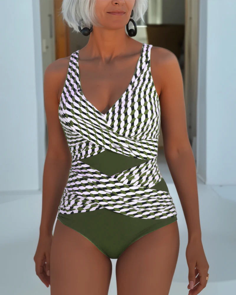 Swimsuit with Cross-Cutouts for a Relaxed Vacation Style