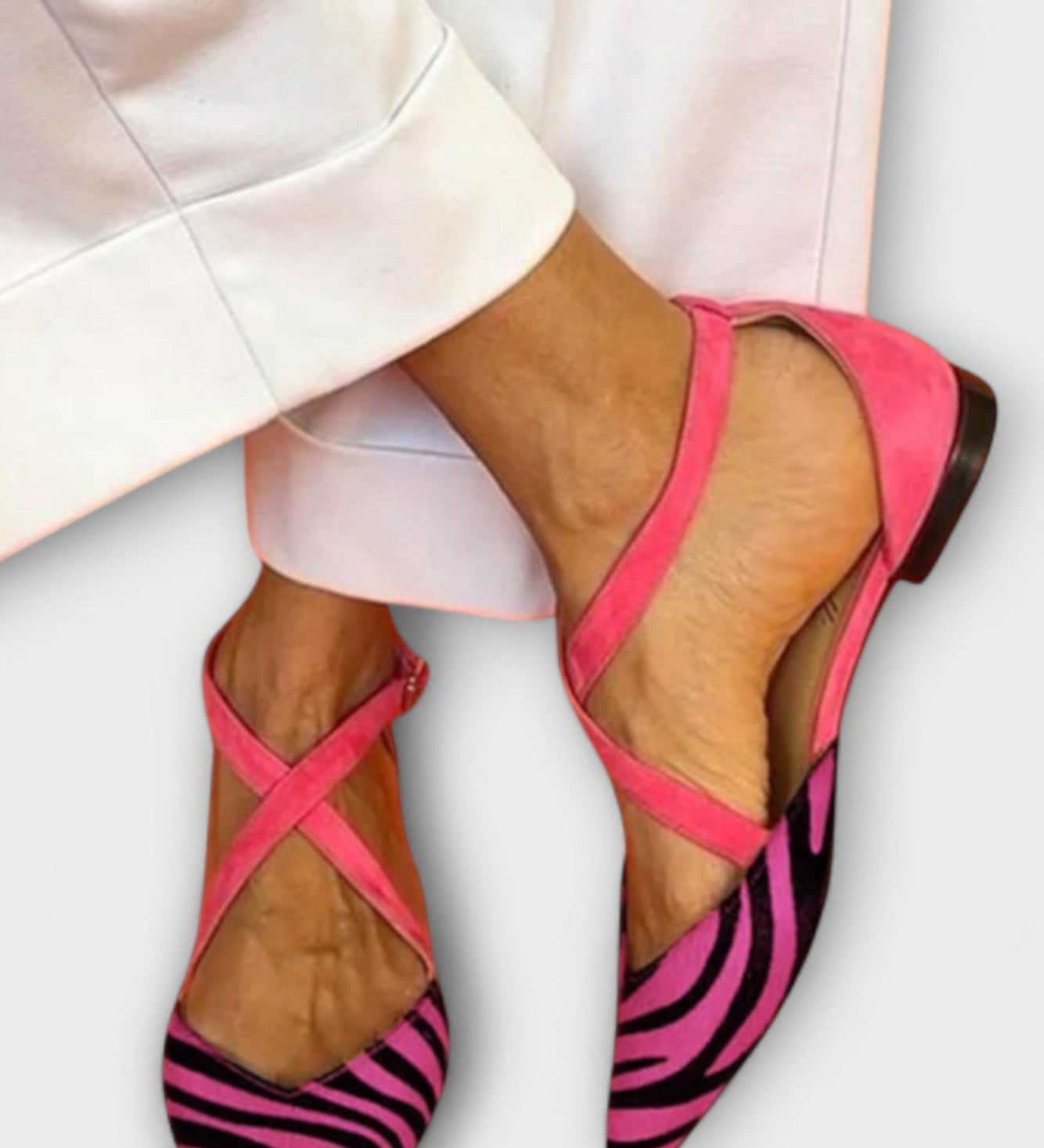 Ballet Flats with Zebra Print and Crisscross Straps