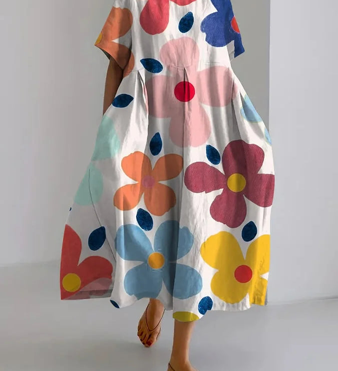 ELIANA | Midi Floral Dress with Carefree Style and Summer Comfort for Colourful Days