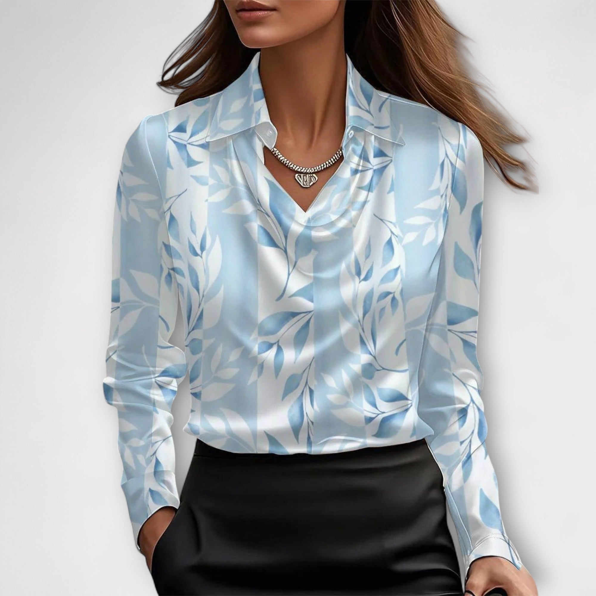 Shiny White Shirt with Pleated Collar
