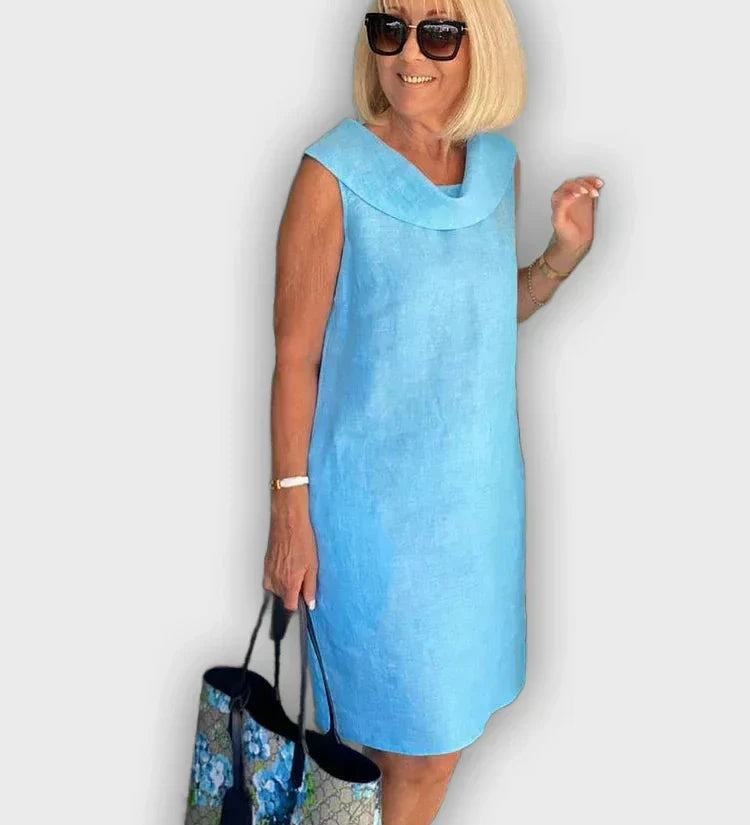 Sleeveless A-line Dresses with Round Collar