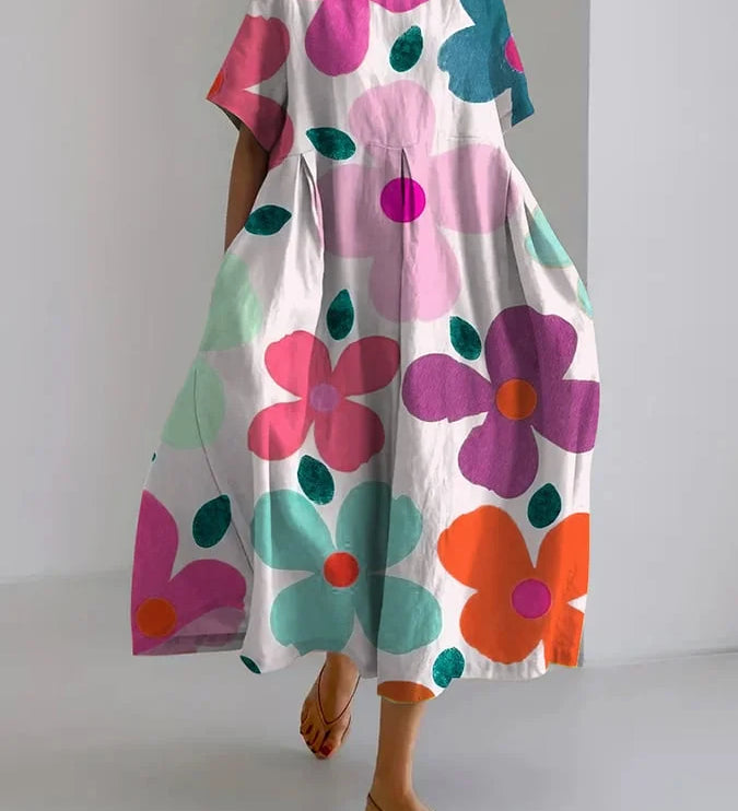 ELIANA | Midi Floral Dress with Carefree Style and Summer Comfort for Colourful Days