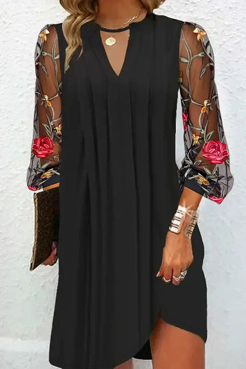 Rena™ | Elegant Mini Dress with V-Neck and Sheer Sleeves