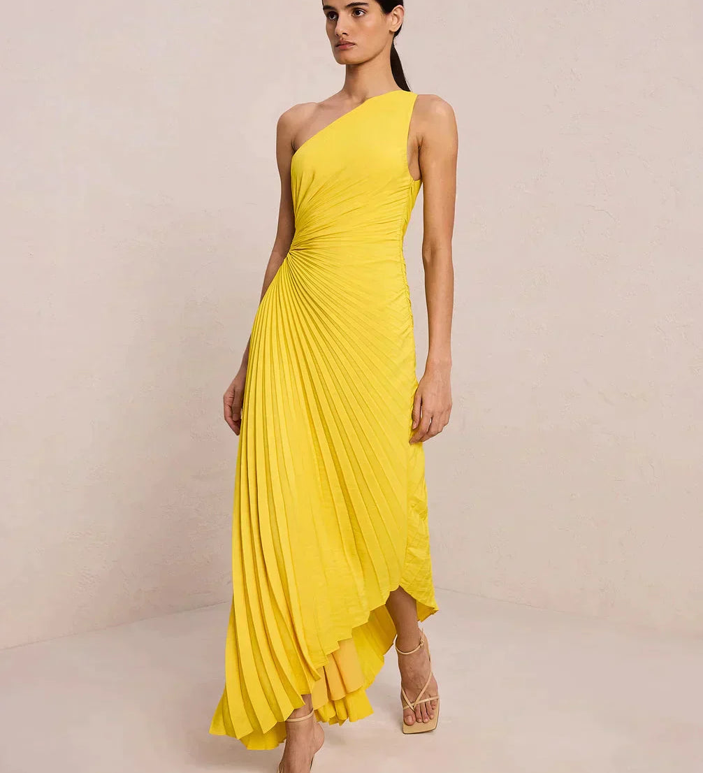 Sylviana - One Shoulder Pleated Midi Dress