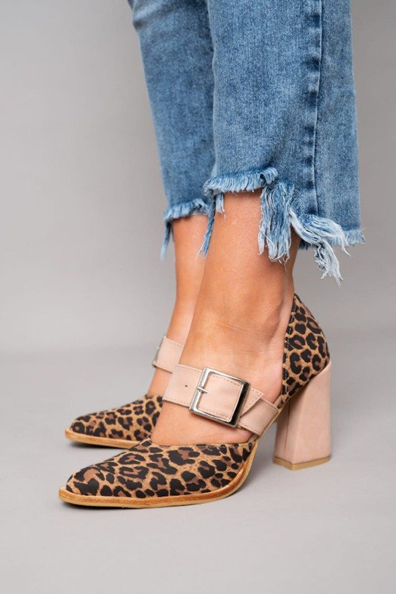 Sandal | Leopard Print Slip-On Sandals with Stable Heel