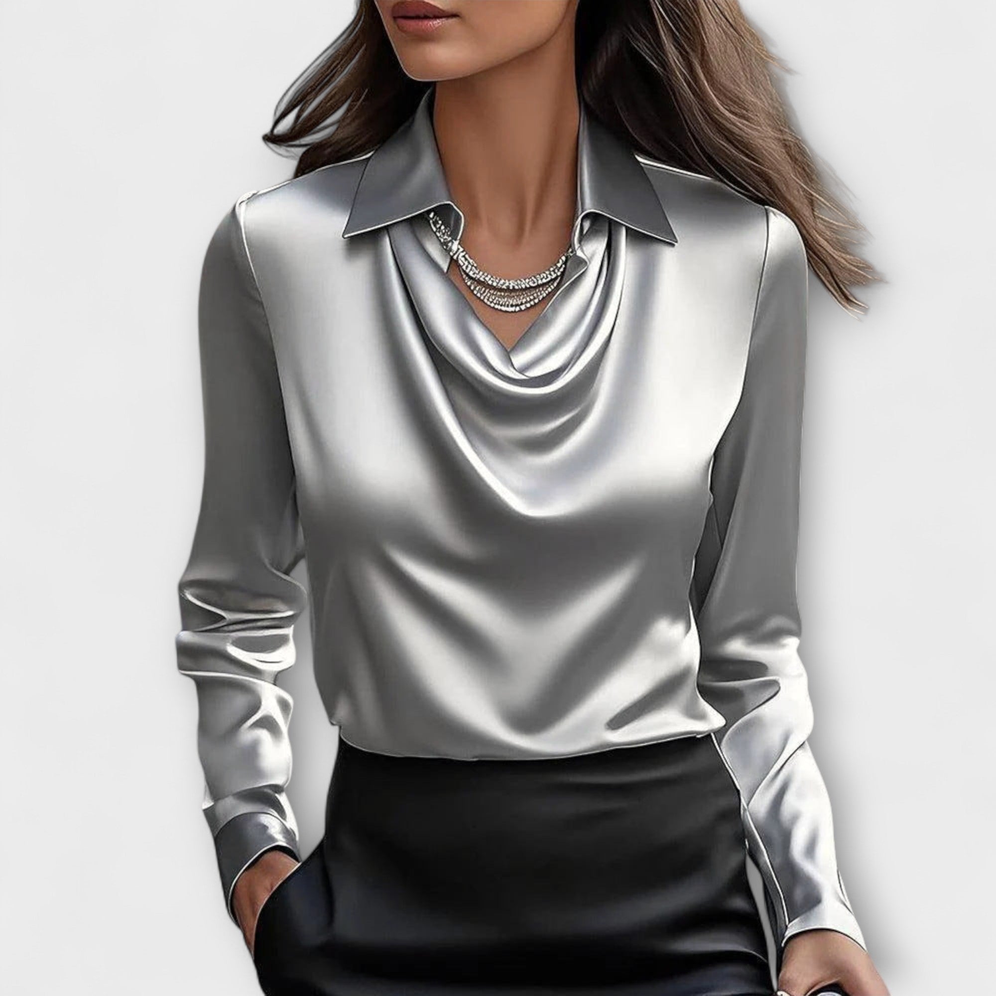 Shiny White Shirt with Pleated Collar
