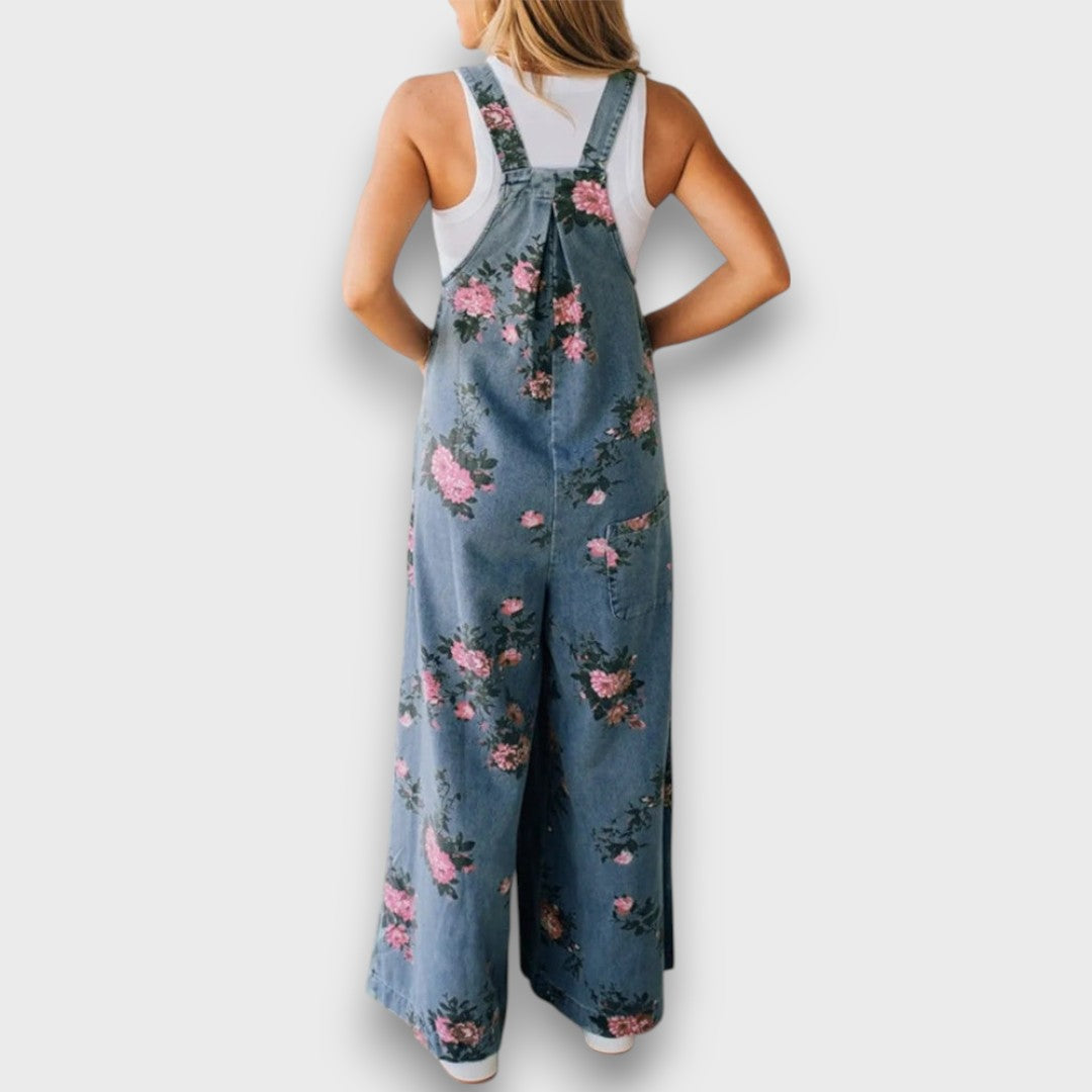 Tibula – Floral Denim Jumpsuit with a Wide Cut