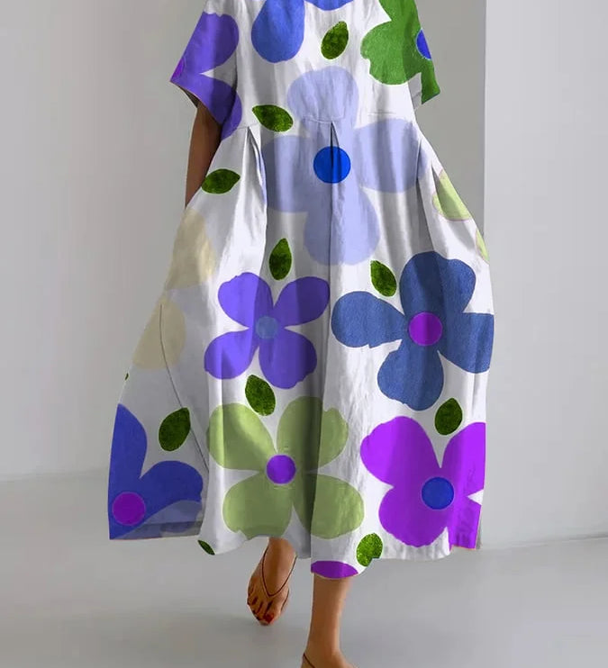 ELIANA | Midi Floral Dress with Carefree Style and Summer Comfort for Colourful Days