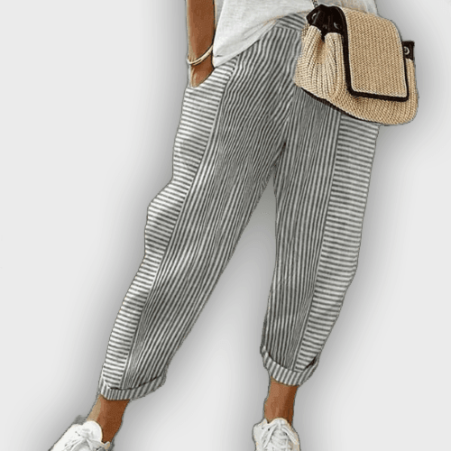 Laura Striped Summer Pants with Elastic Waist