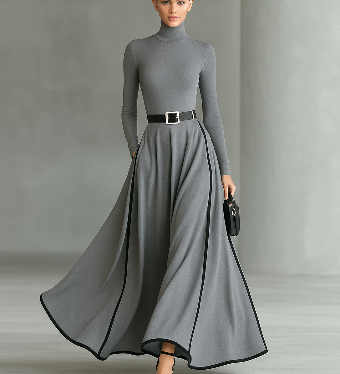 Black Maxi Dress with White Stitching