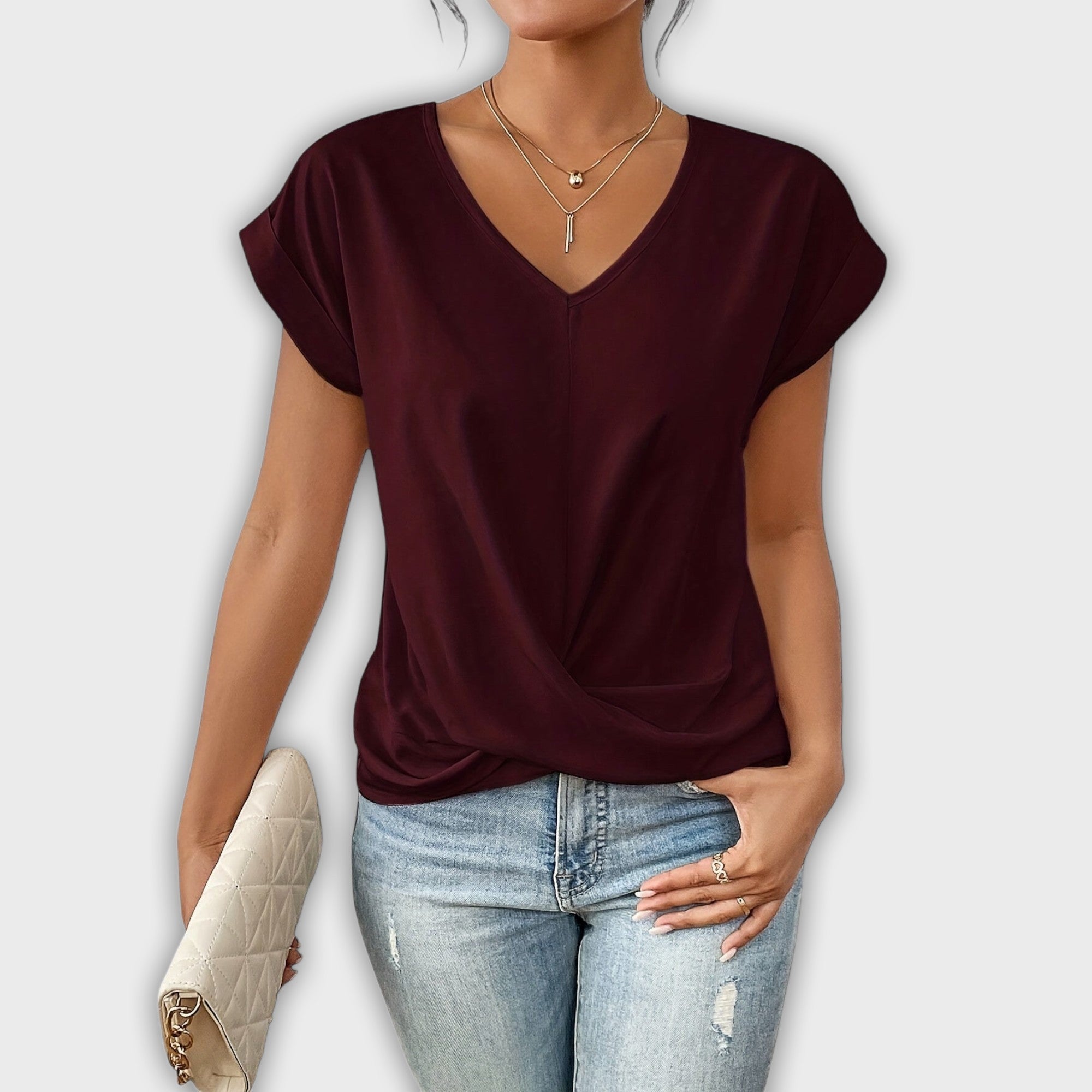 V-Neck Top with Knot Detail