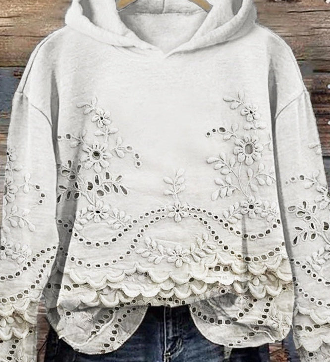 Sweater with Hood Made of Prato Lace Fabric