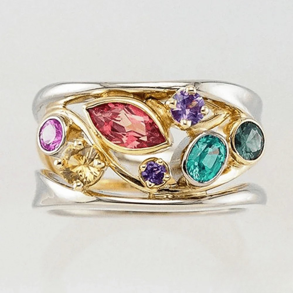 Vintage Silver Ring with Gold and Zirconia