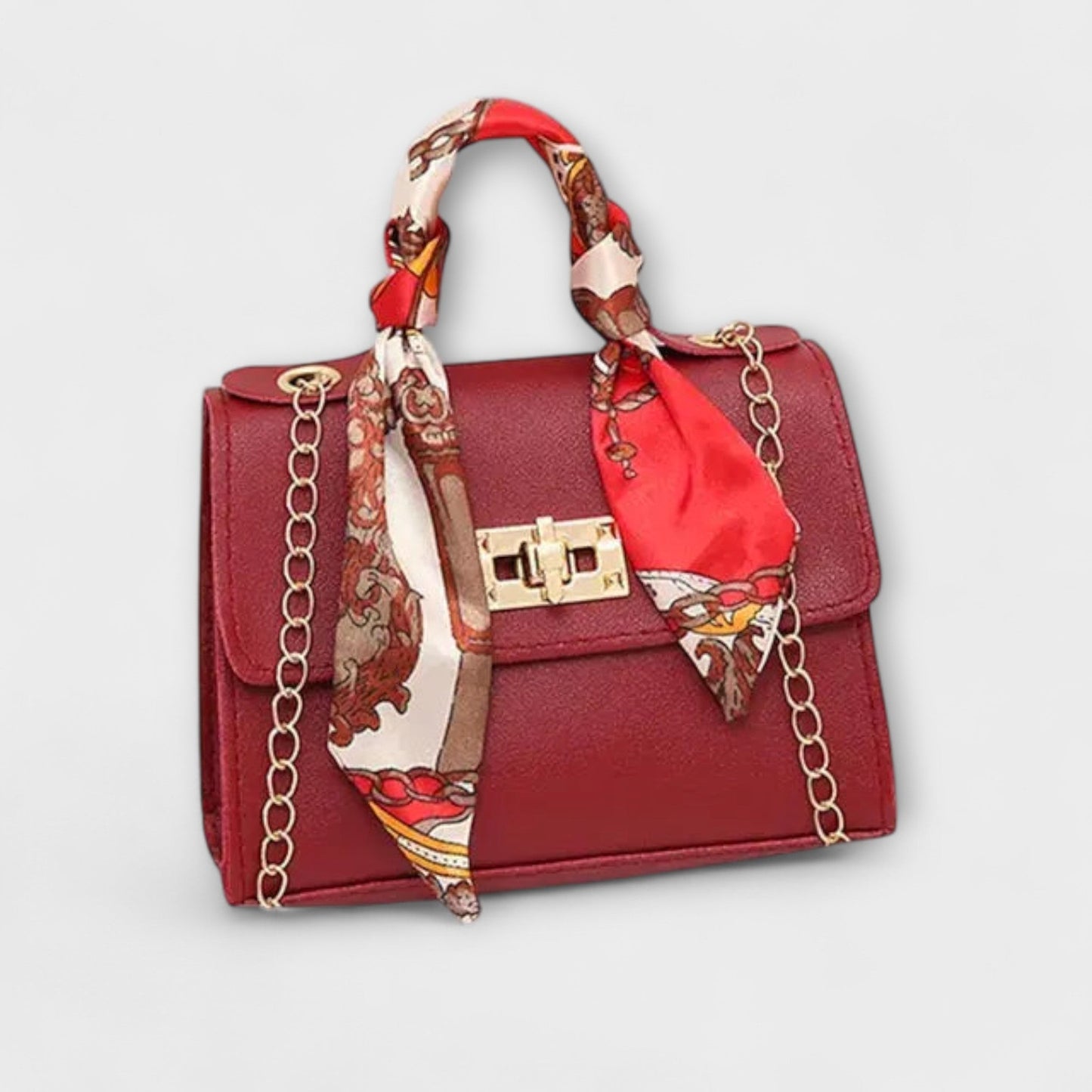 Elegant Brown Leather Handbag with Gold Closure