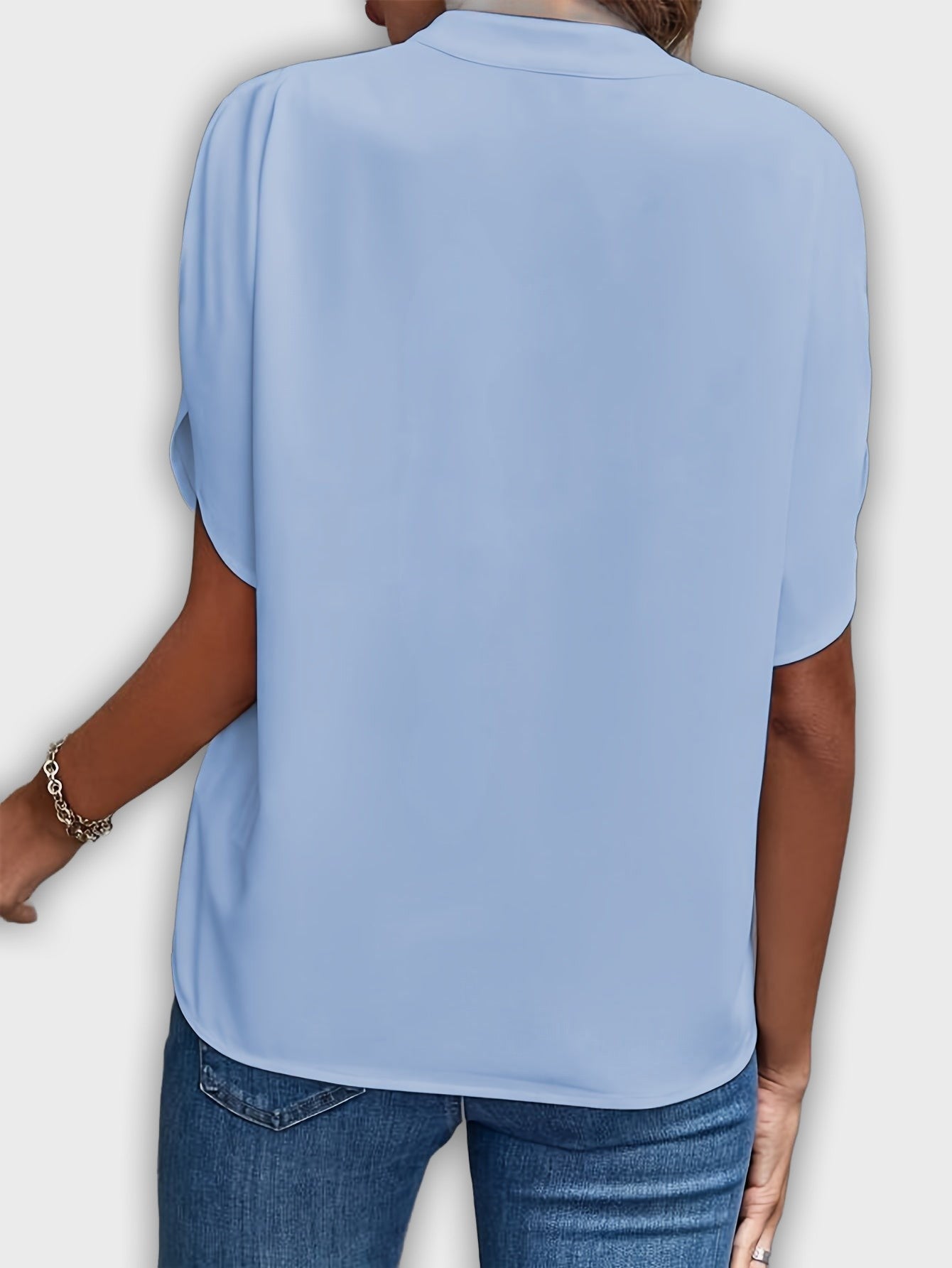 Elegant Women's Cotton-Polyester Shirt with Short Sleeves