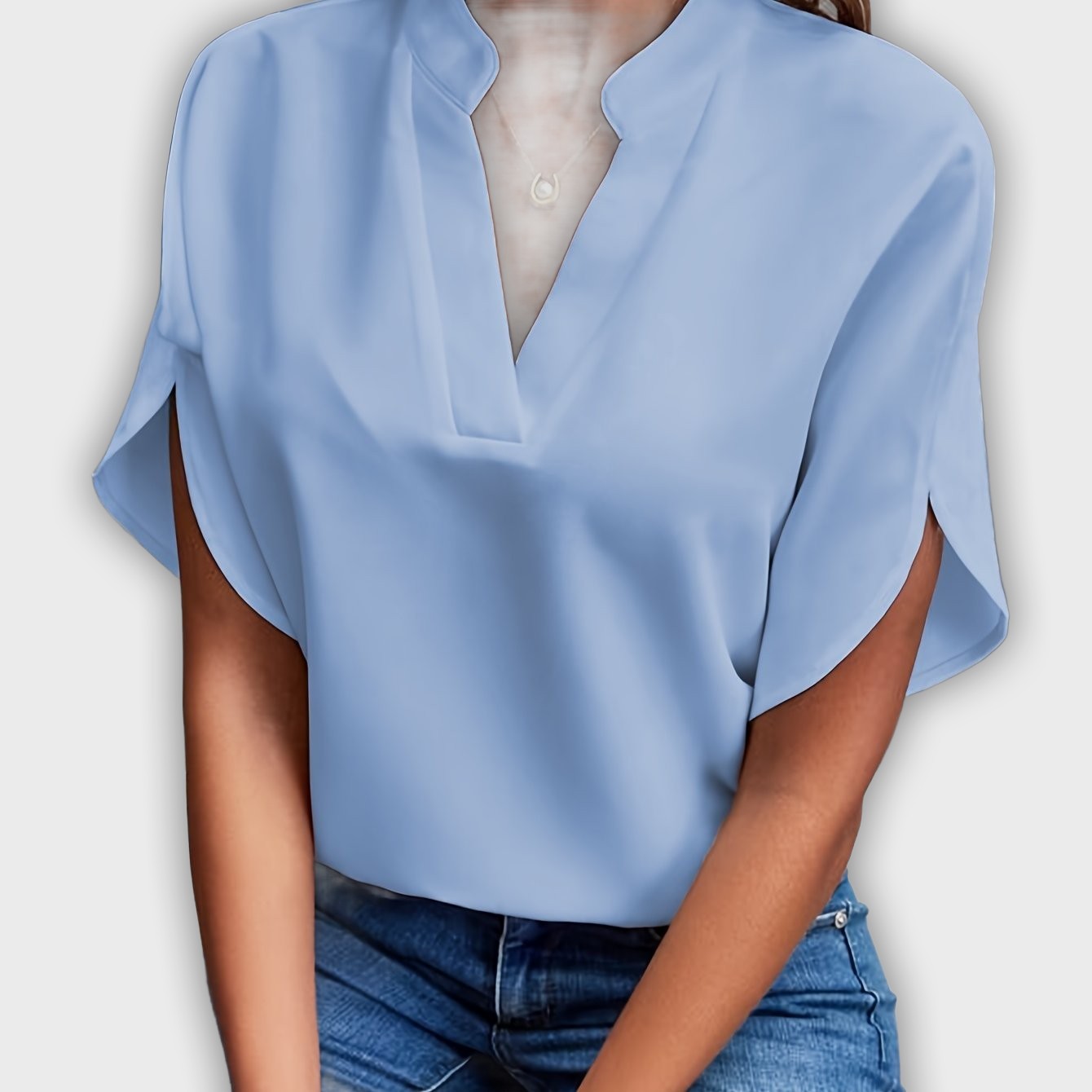 Elegant Women's Cotton-Polyester Shirt with Short Sleeves