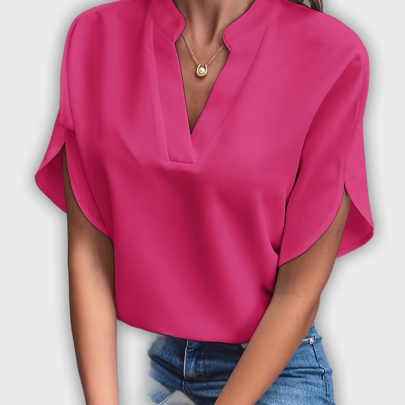 Elegant Women's Cotton-Polyester Shirt with Short Sleeves