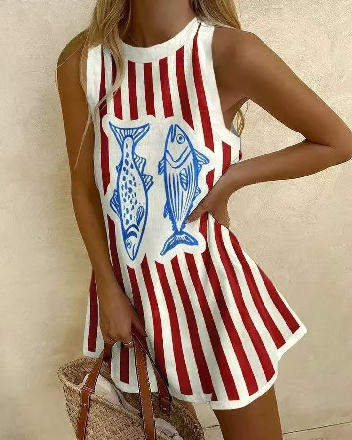 Delara™ | Minimal Dress with Fish Print