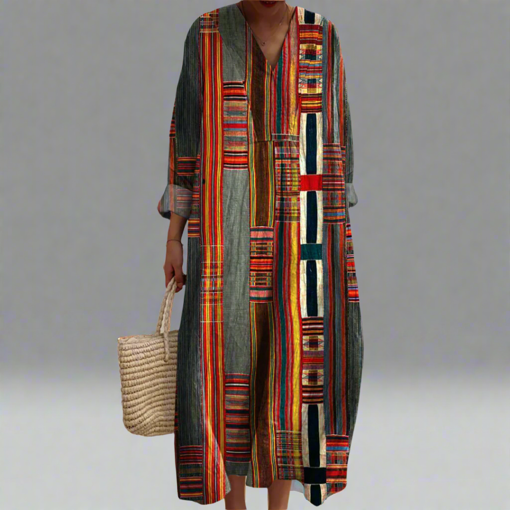 Marian™ | Boho Maxi Dress with Geometric Stripes