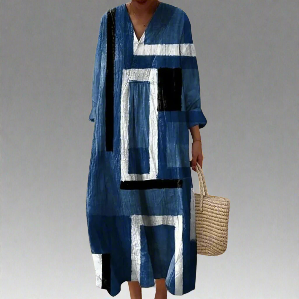 Monique™ | Loose Maxi Dress in Abstract Navy Blue