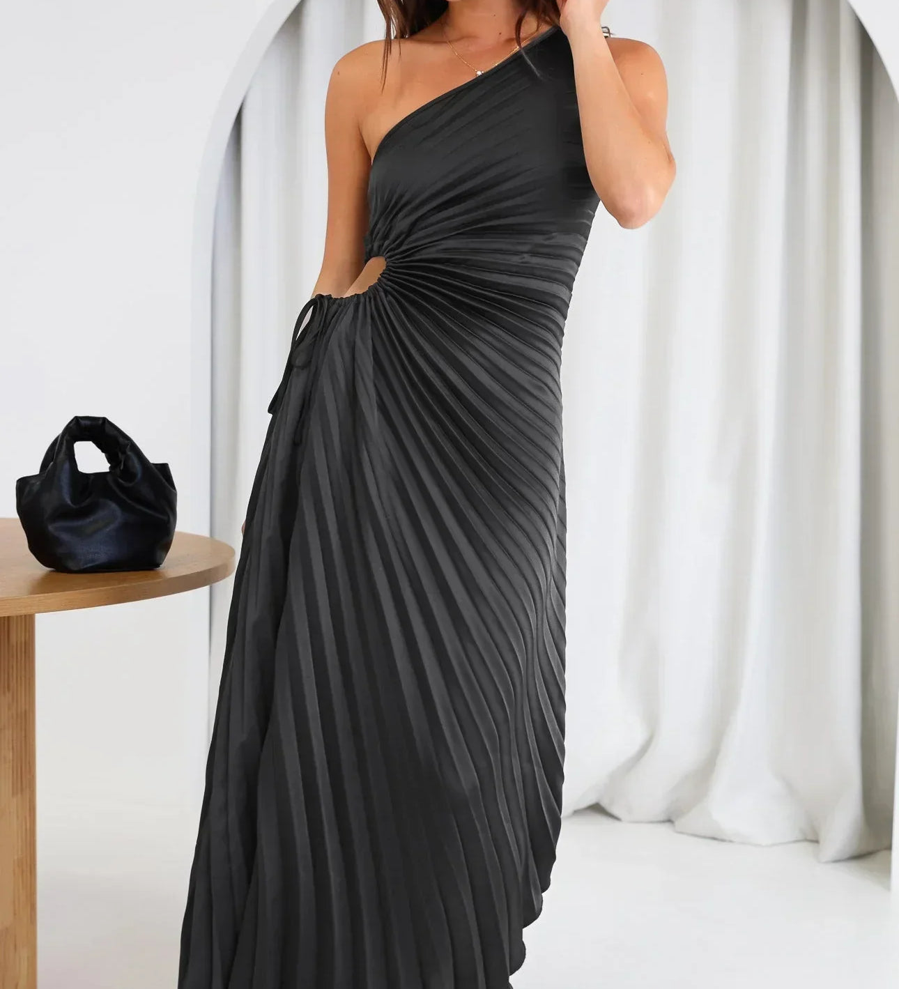 Sylviana - One Shoulder Pleated Midi Dress