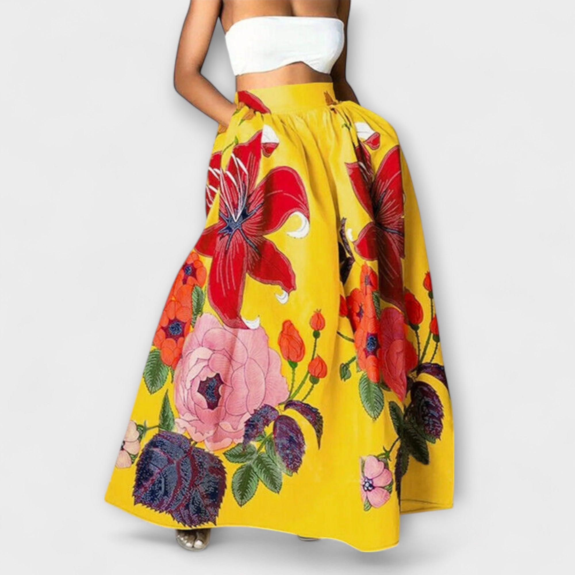 High-Waisted Maxi Skirt with Floral Pattern