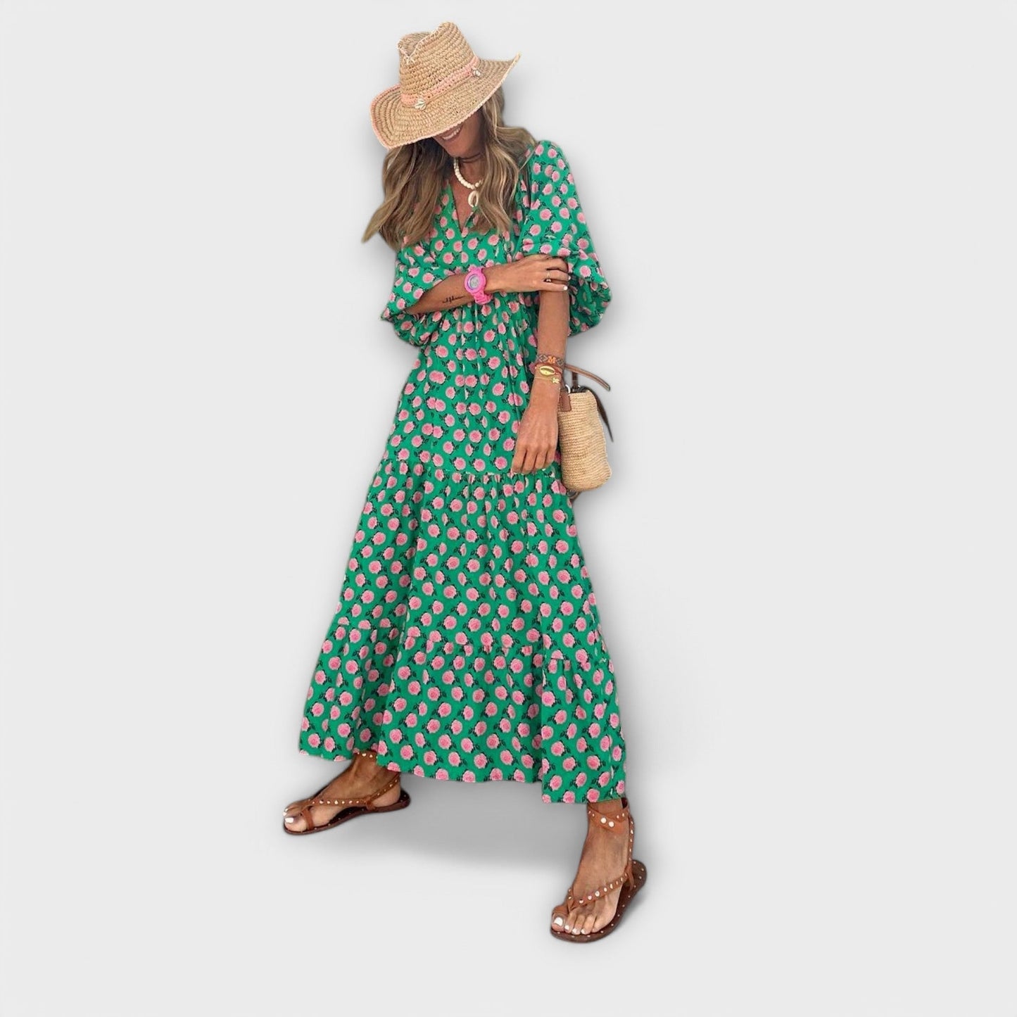 Elegant Geometric Maxi Dress for Comfort and Style