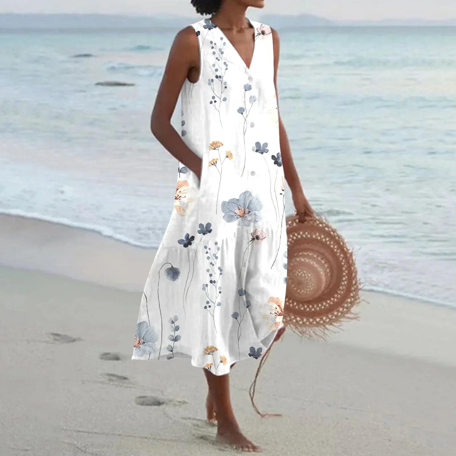 Giulia | Summer Long Dress with Floral Print and Flared Cut