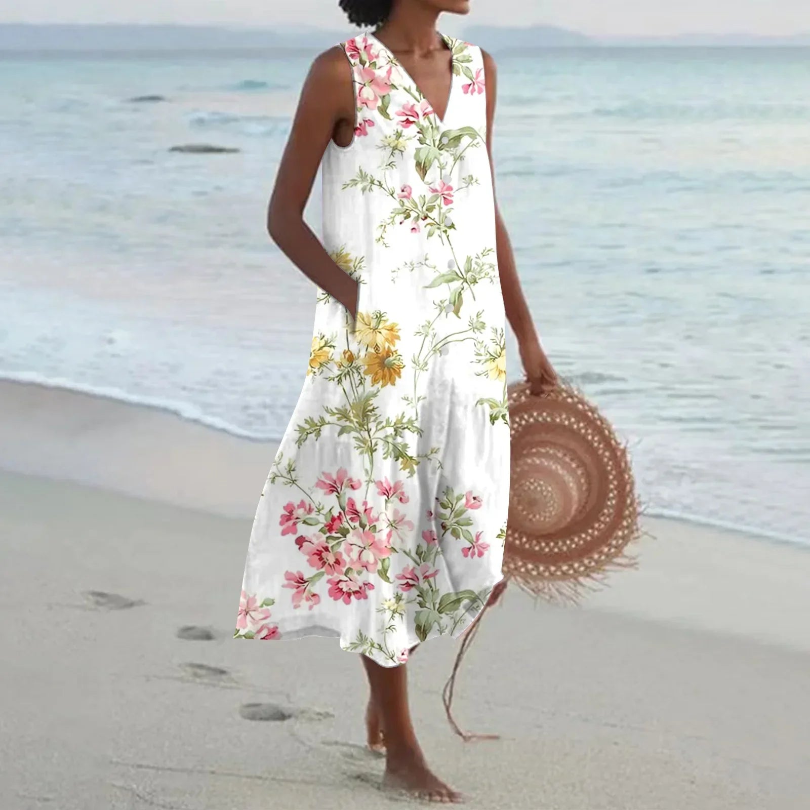 Giulia | Summer Long Dress with Floral Print and Flared Cut