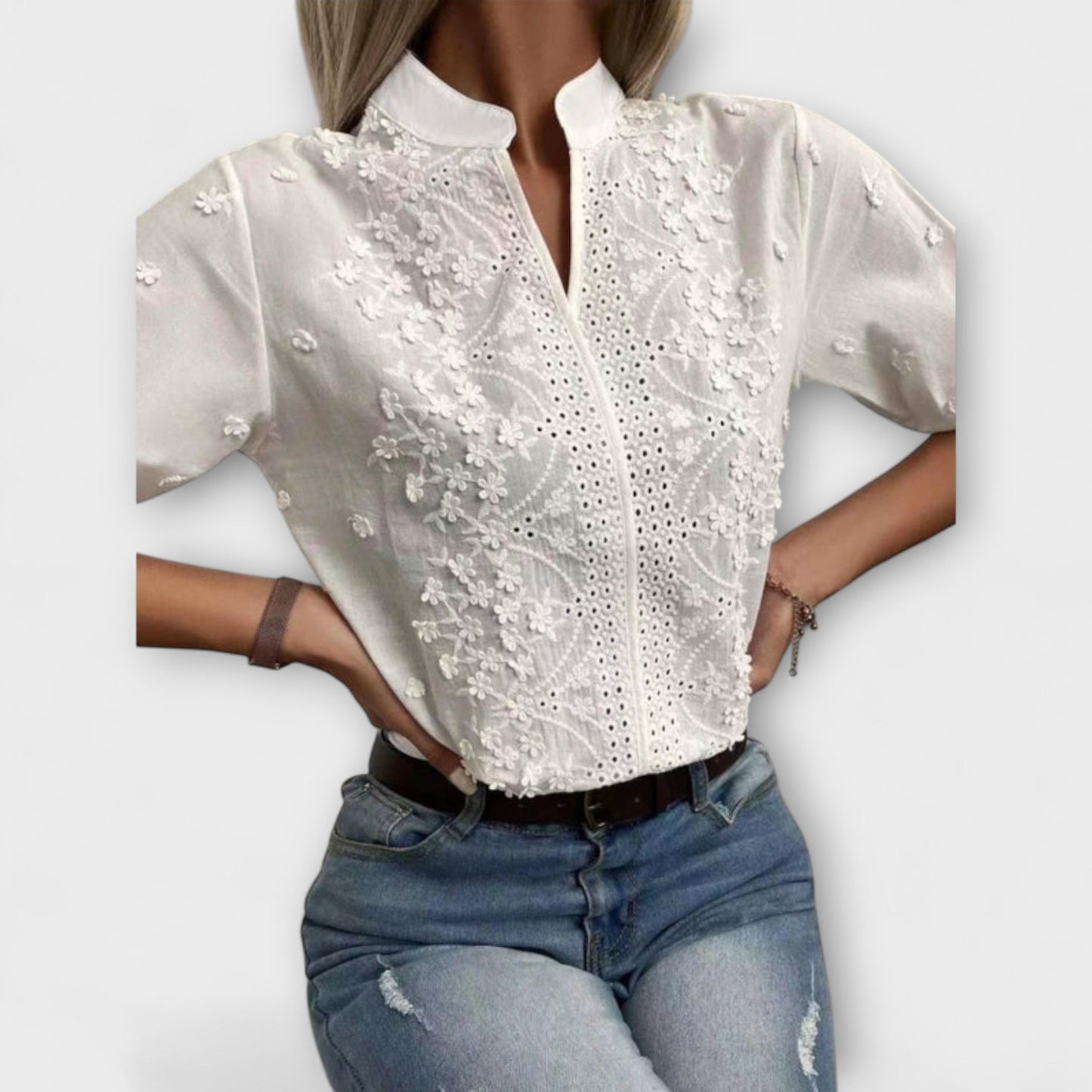 Summer Women's Shirt with Floral Embroidery
