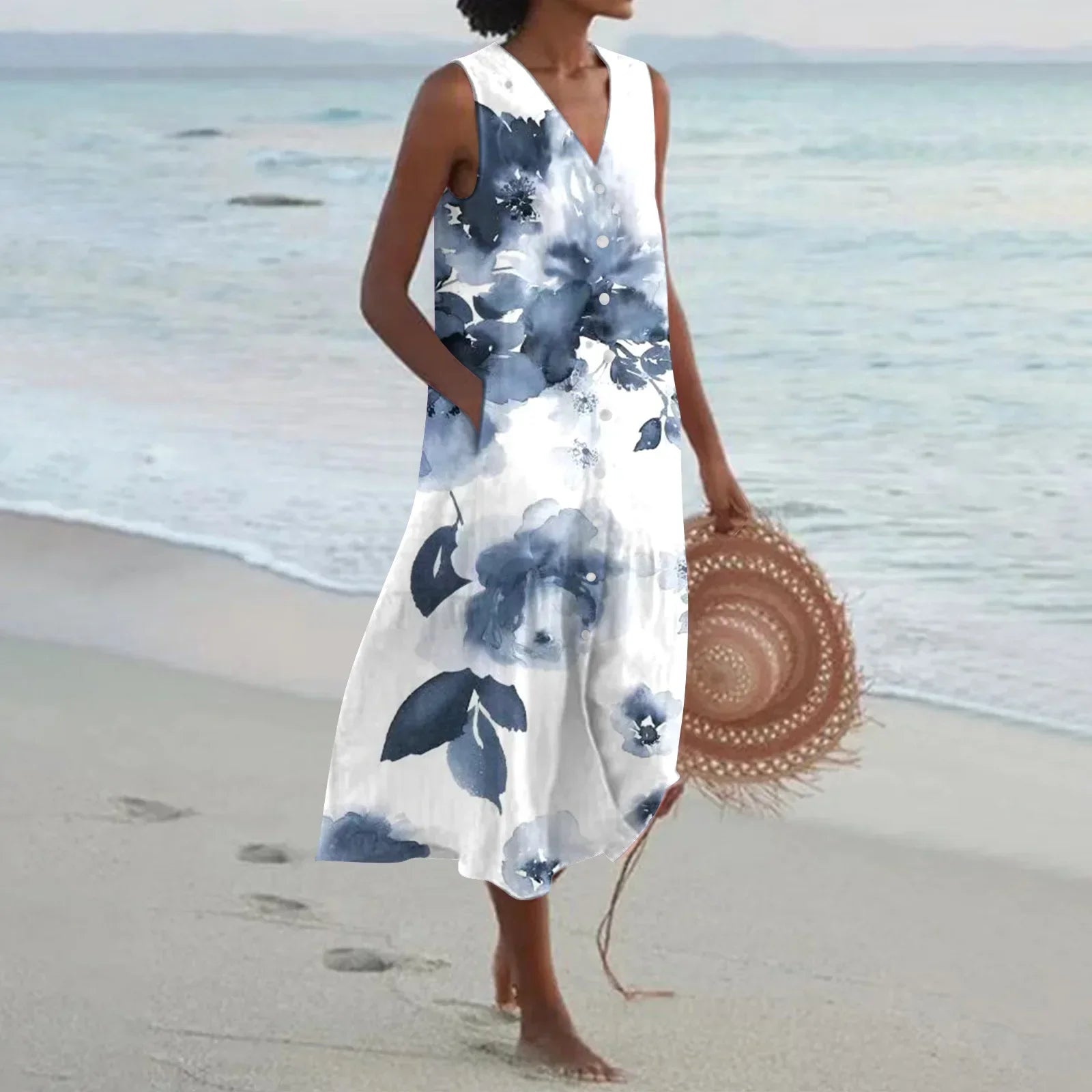 Giulia | Summer Long Dress with Floral Print and Flared Cut