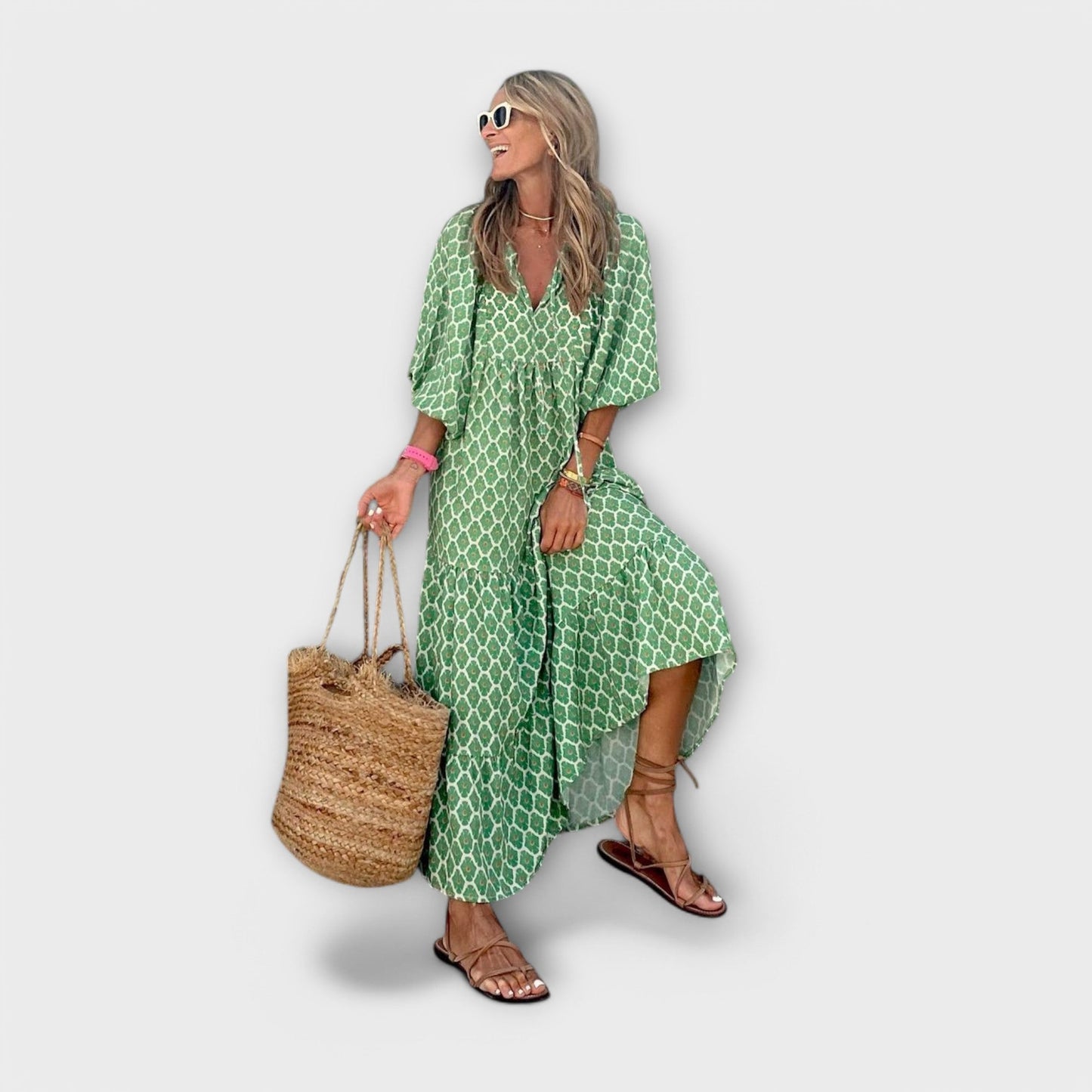 Elegant Geometric Maxi Dress for Comfort and Style