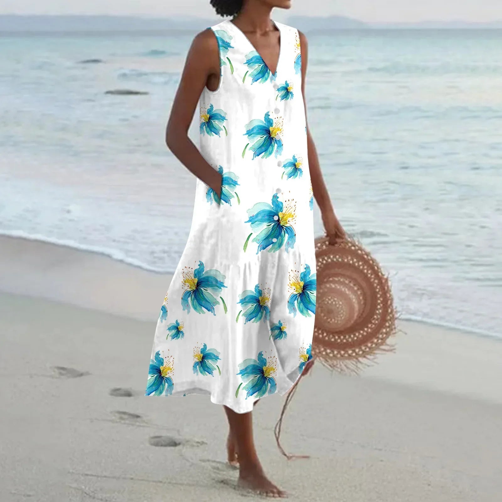 Giulia | Summer Long Dress with Floral Print and Flared Cut