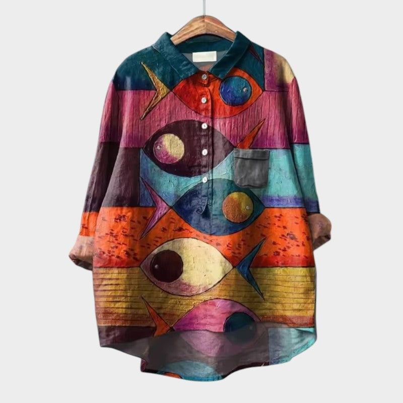 LUCIANA™ | Oversized Blouse with Stylised Cats and Comfort