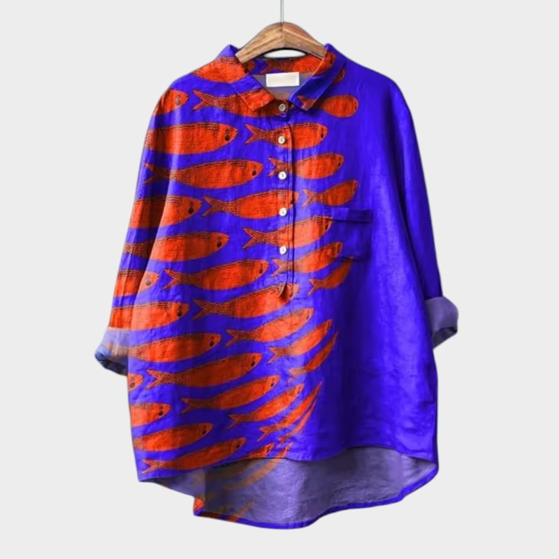 LUCIANA™ | Oversized Blouse with Stylised Cats and Comfort