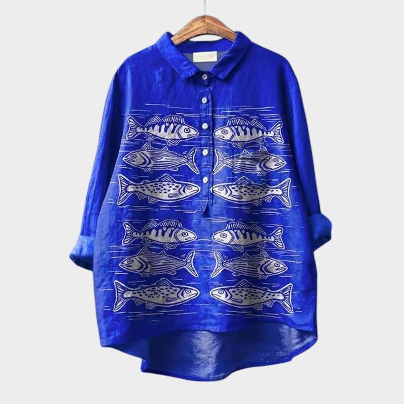 LUCIANA™ | Oversized Blouse with Stylised Cats and Comfort