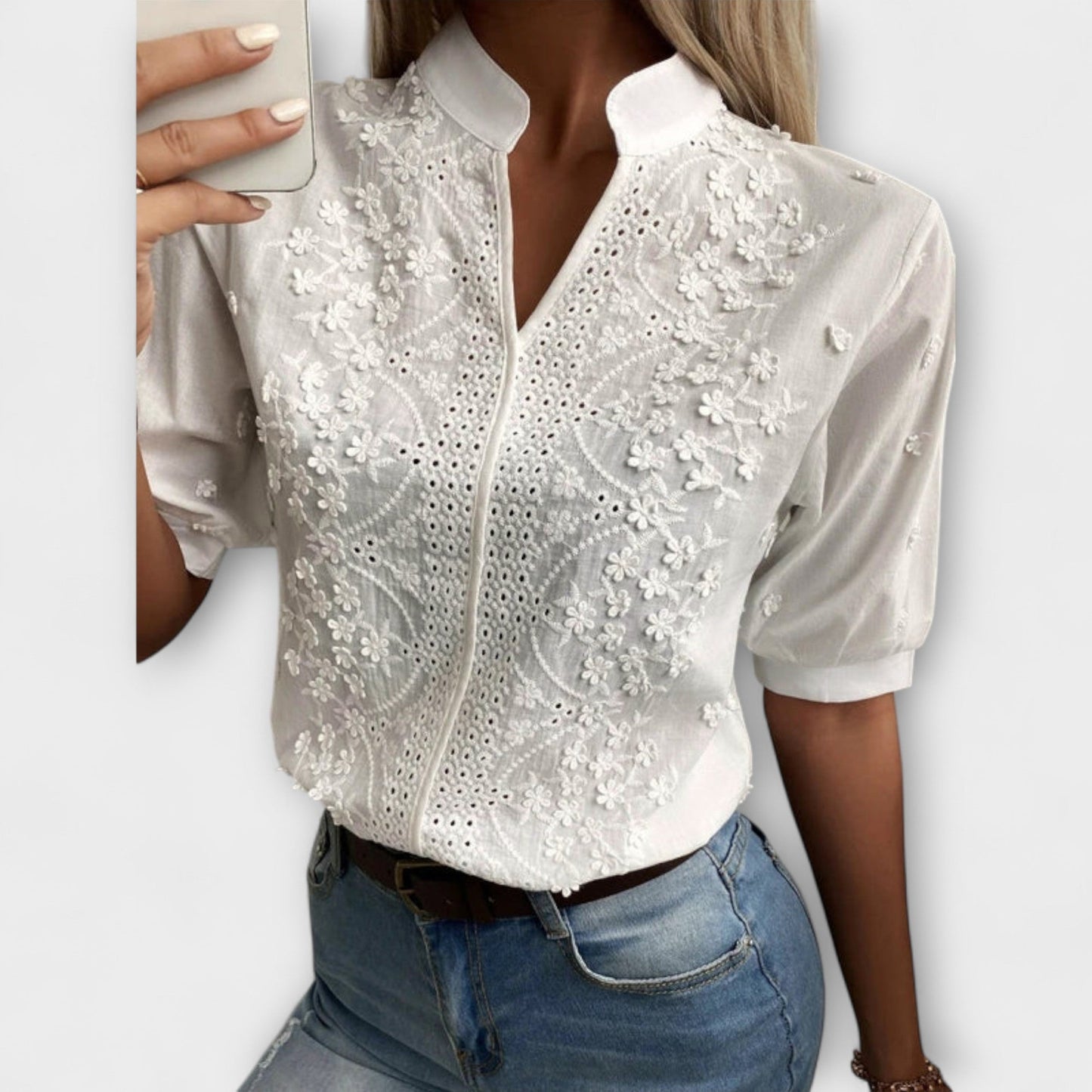 Summer Women's Shirt with Floral Embroidery
