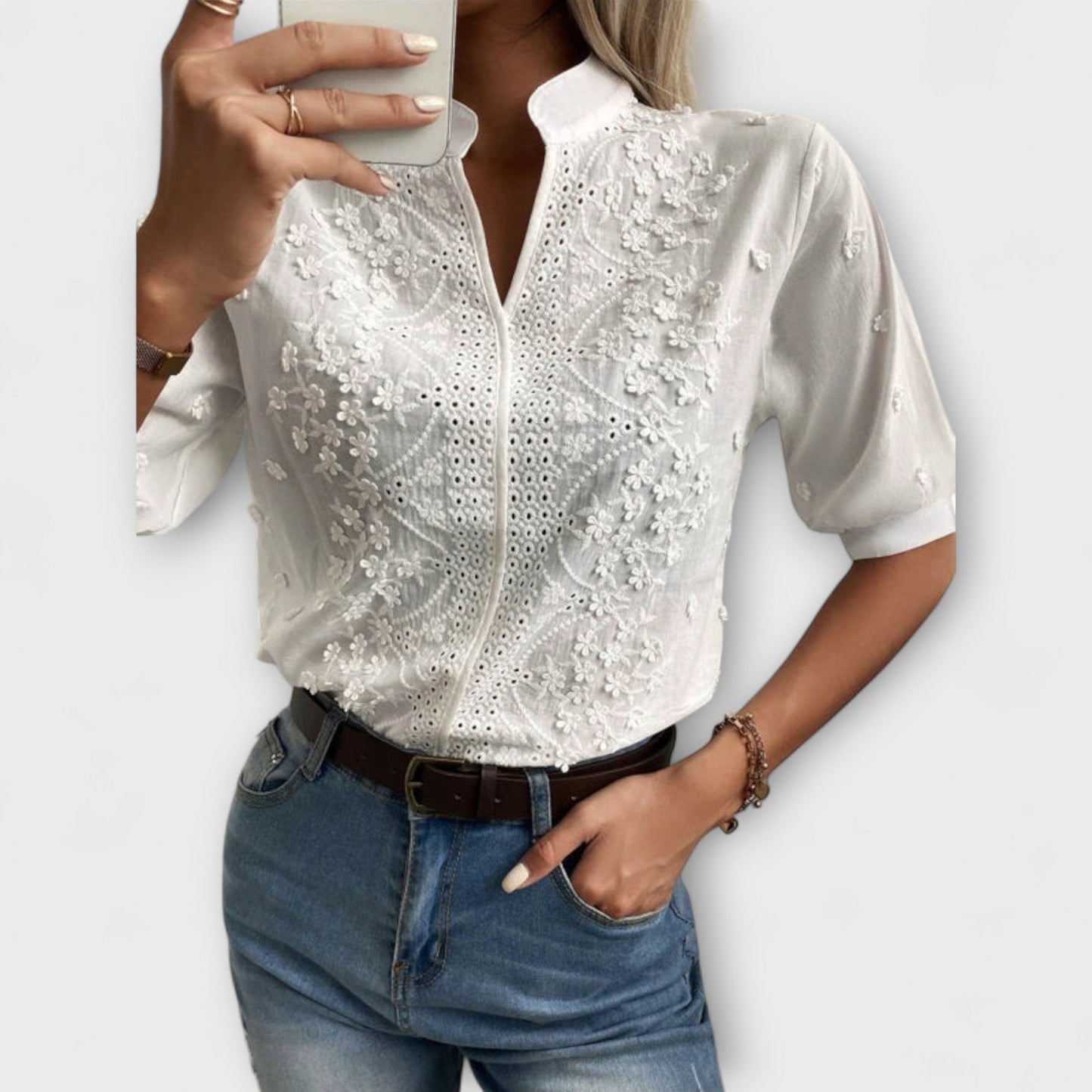 Summer Women's Shirt with Floral Embroidery