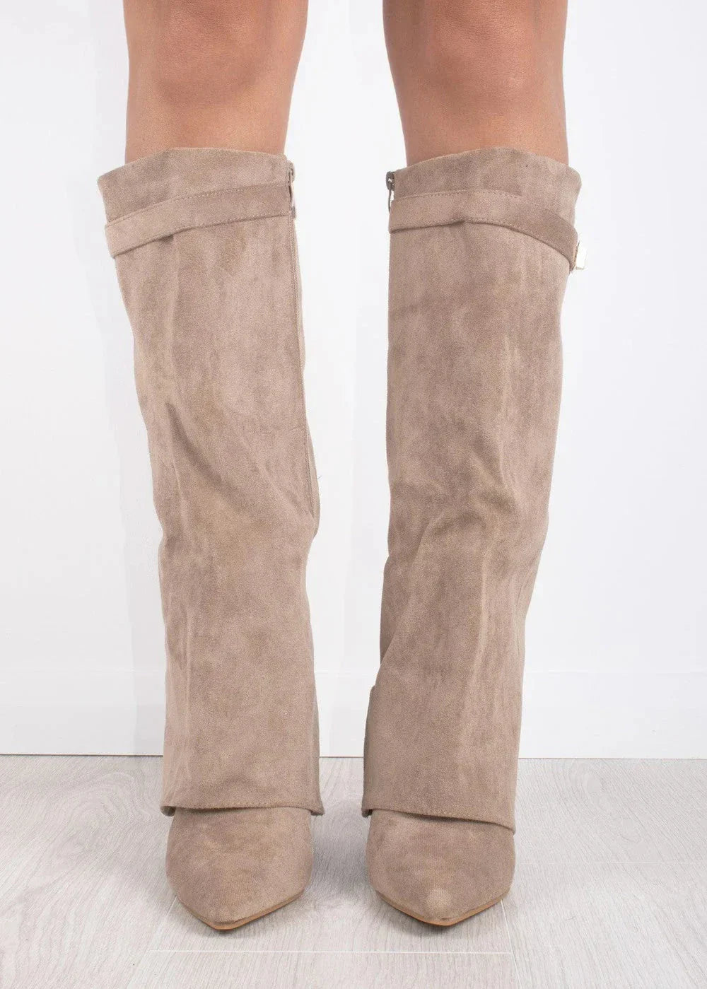 Knee-High Sweater Boots - Beige
