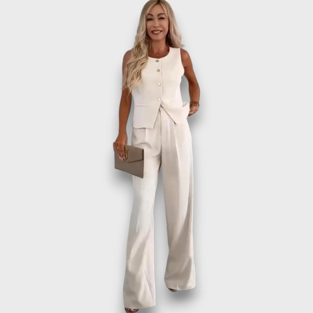 Milia – Women's Suit with Vest and Wide Legs