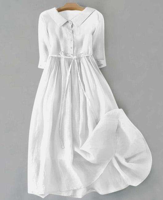 Lux - Elegant Dress with Short Sleeves and Waist Straps