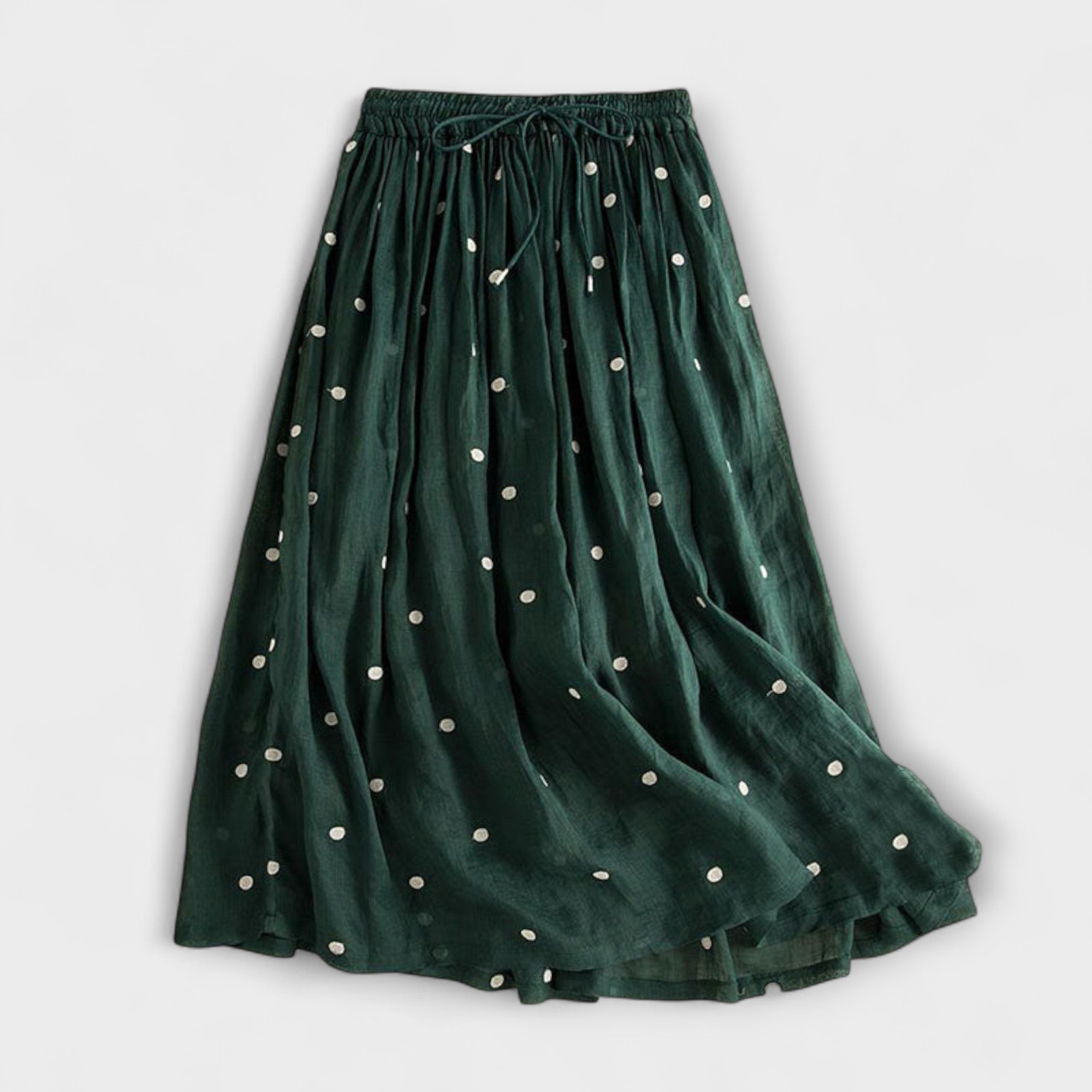 Polka Dot Maxi Skirt in a Linen and Cotton Blend