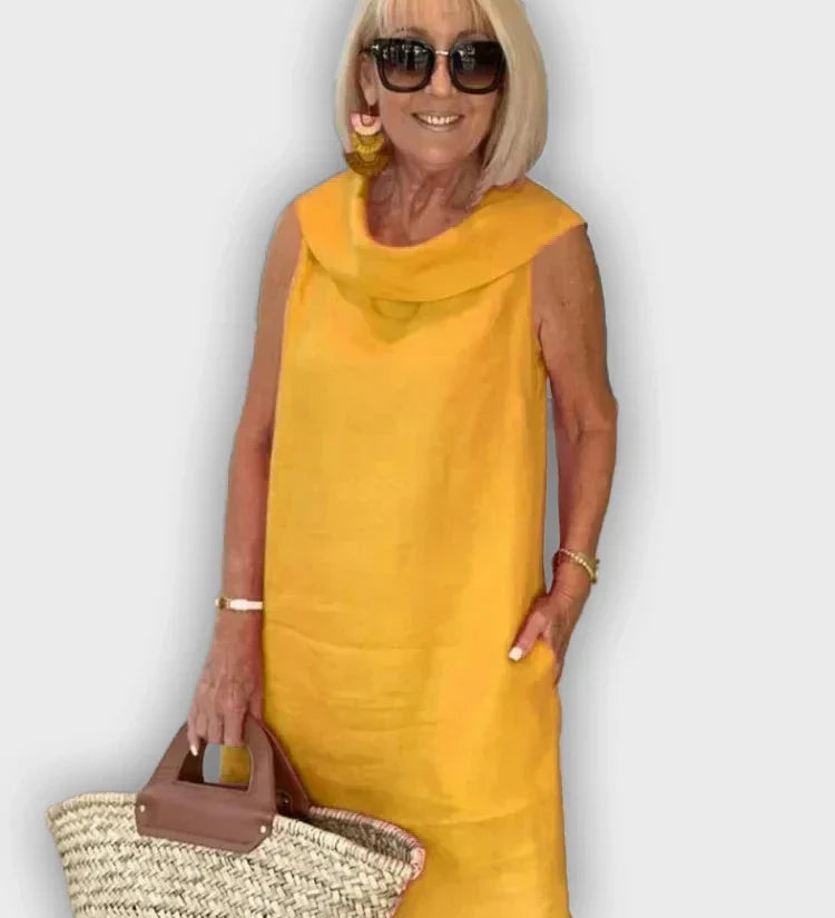 Sleeveless A-line Dresses with Round Collar