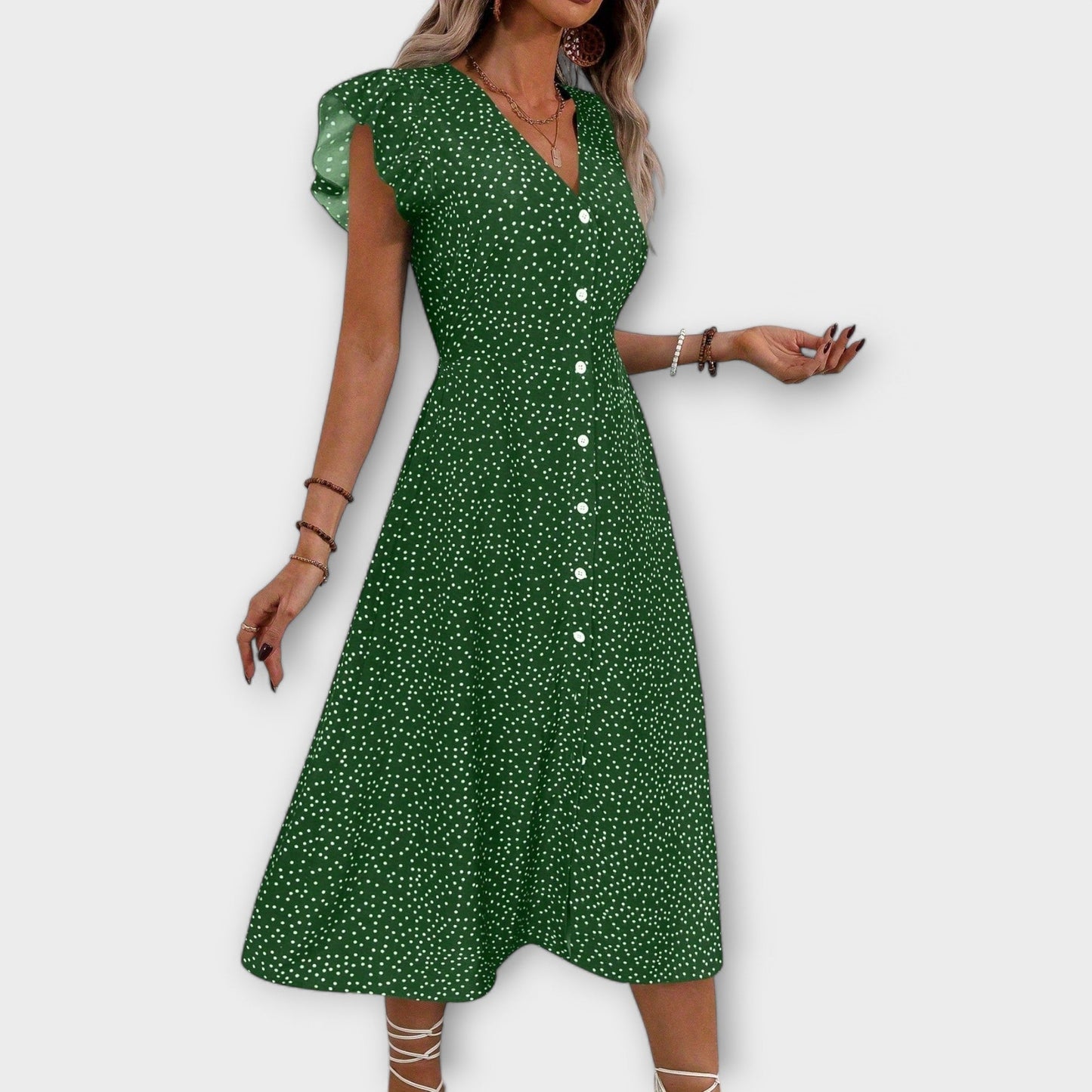 Elegant Midi Dress with Polka Dots