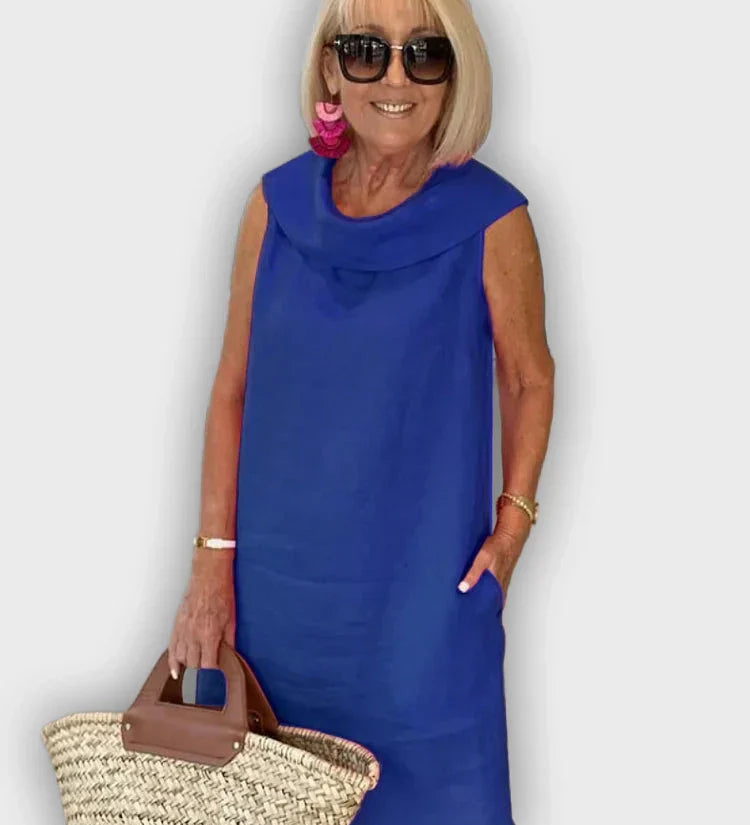 Sleeveless A-line Dresses with Round Collar