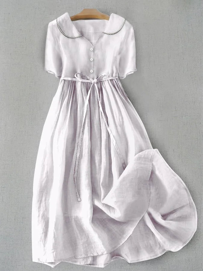 Isal - Elegant Dress Made of Cotton and Linen with Medium-Length Sleeves