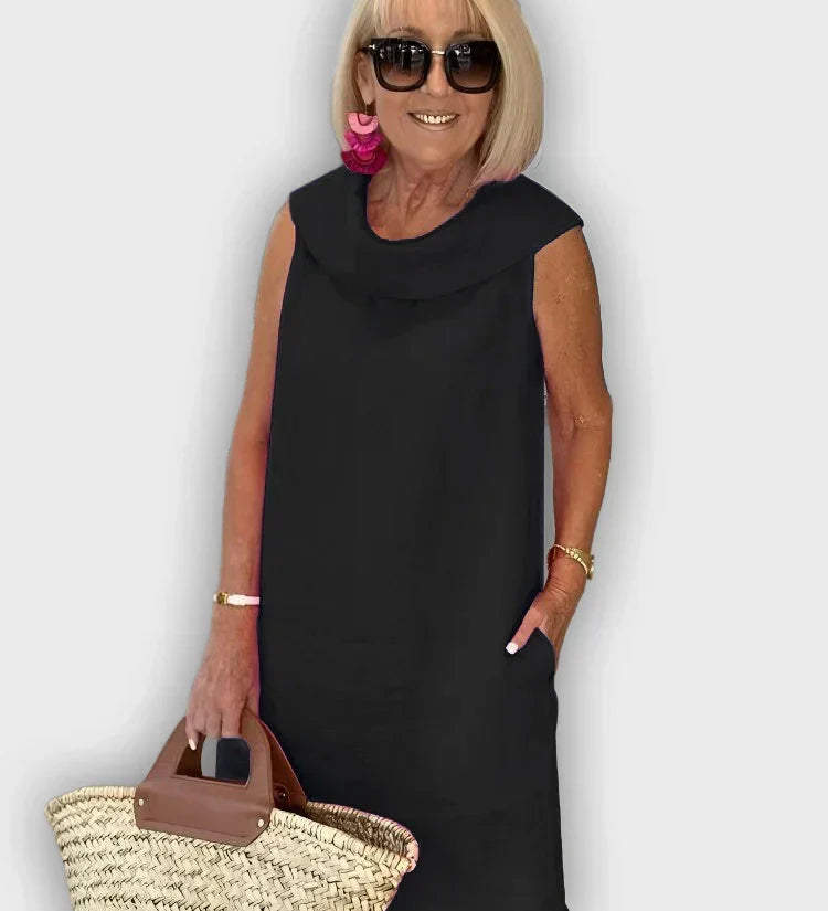 Sleeveless A-line Dresses with Round Collar